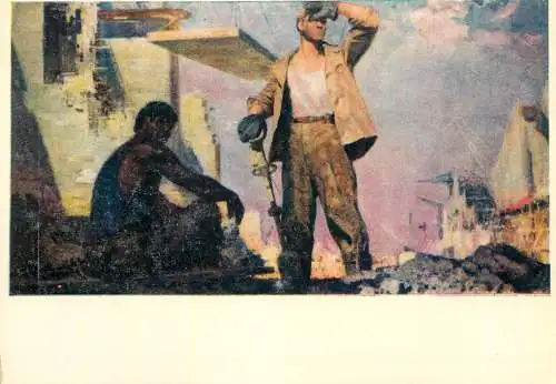 Soviet art working man types and scenes painting