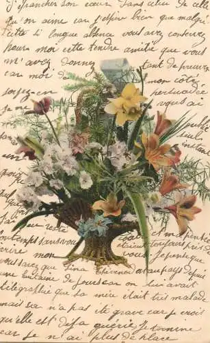 Flowers bouquet old postcard