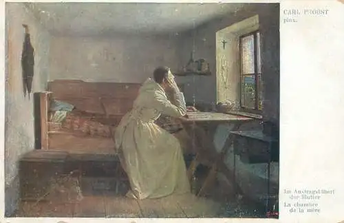 Fine art vintage postcard Carl Probst - La chambre de la mere