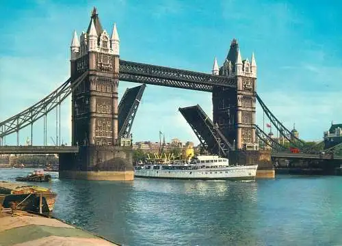 England London sailing vessel  under Tower Bridge