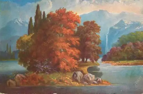 Landscape with trees old postcard