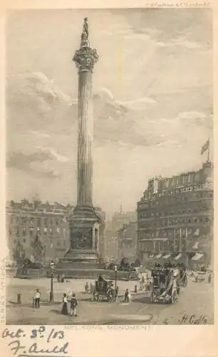 London Nelson`s Monument artist postcard