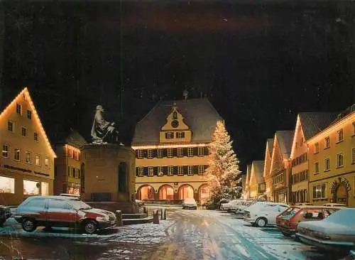 Germany Weil der Stadt Markplatz mit Keplerdenkmal und Rathaus bei Nacht