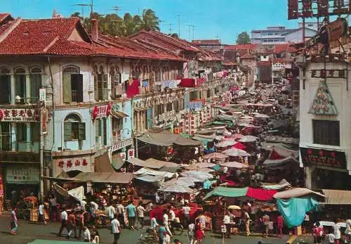 Singapore selling stalls busy market street types and scenes