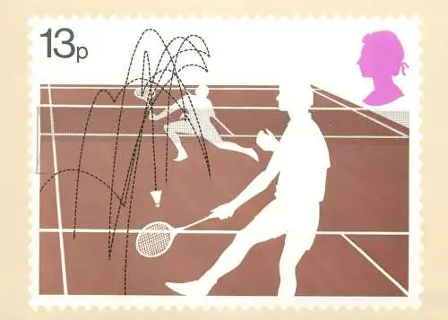 British stamp sports tennis post card reproduced from a stamp by Andrew Restall