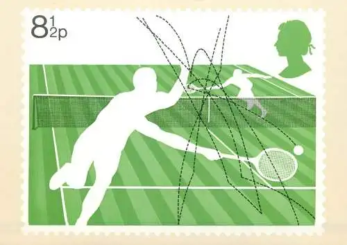British stamp sports tennis postcard reproduced from a stamp by Andrew Restall