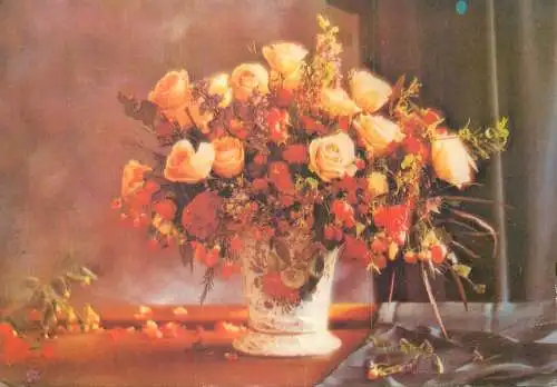 Roses colourful vase floral arrangement