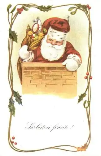 Holiday Greetings Santa Claus down the chimney