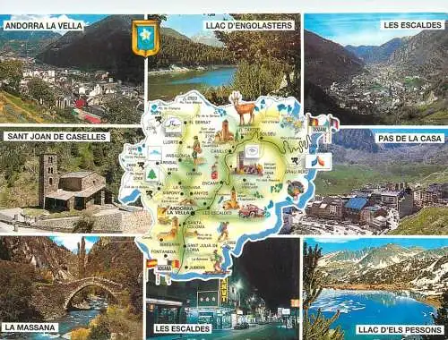 Principat d'Andorra multi view and map souvenir butterfly stamp