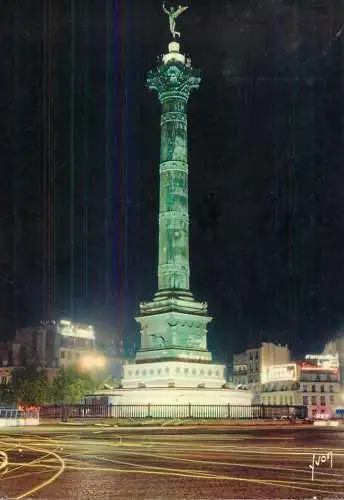 France Paris Place de la Bastille & Colonne de Juillet vue de nuit