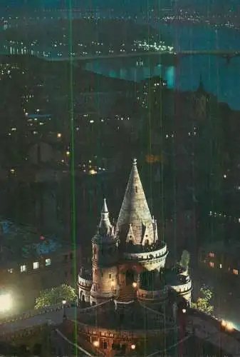 Hungary Budapest Fishers' Bastion night aerial view