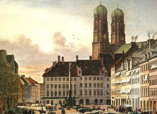 Germany Munchen Schrannenplatz Stahlstich von J. Hoffmeister