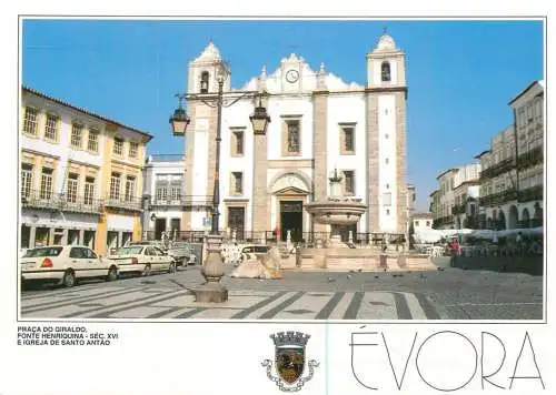 Portugal Evora Praca do Giraldo, Fonte Henriquina e Igreja de Santo Antao