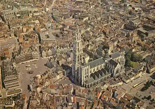Belgium Antwerpen Grand'Place & Cathedrale de Notre Dame vue aerienne