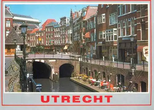 Netherlands Utrecht terrace on canal promenade