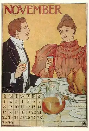 November calendar poster circa 1895 modern postcard