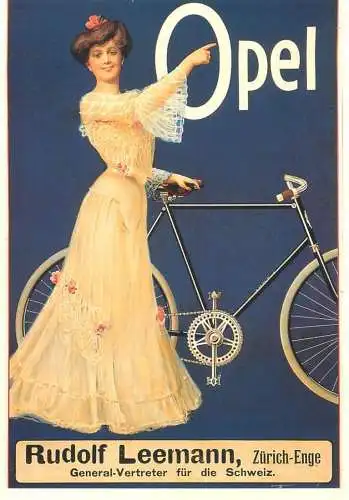 Poster postcard Opel bicycle Rudolf Leemann