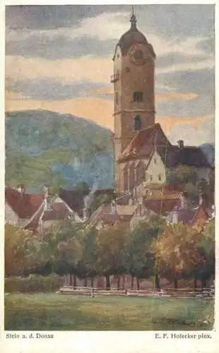Austria Landschaft AK Stein a.d. Donau clocktower