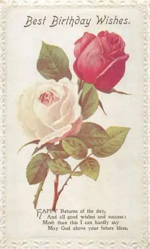 Birthday greetings best wishes roses flowers postcard