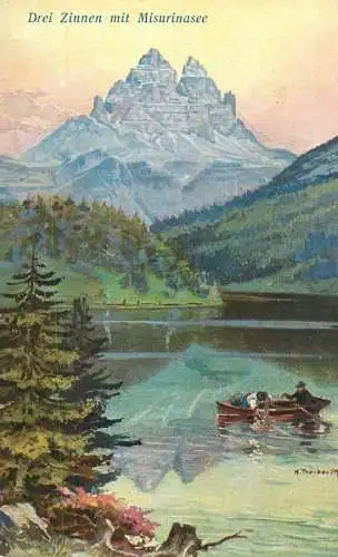 Allemagne Landschaft AK Drei Zinnen mit Misurinasee