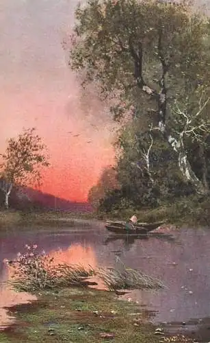 Allemagne Landschaft AK rowboat fishing