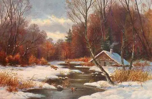 Allemagne Landschaft AK cottage in the snow