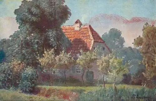 Allemagne Landschaft AK house in the village