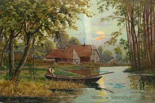 Allemagne Landschaft AK Abend im Spreewald