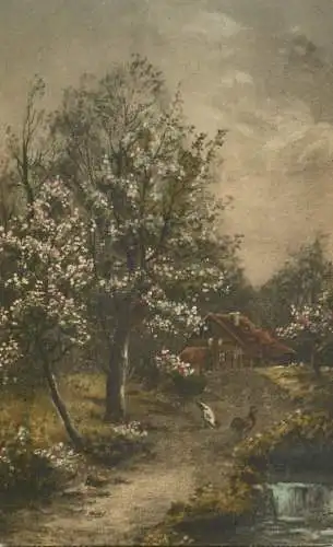 Allemagne Landschaft AK lepogravure tree in bloom