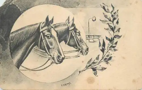 Drawn horses artist P. Dienst