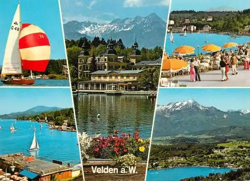Austria Velden am Worthersee Bucht mit Badern und Schiffsanlegestalle multi view