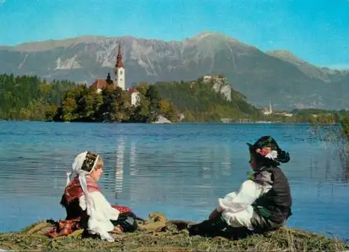Slovenia Bled children with folk traditional costumes