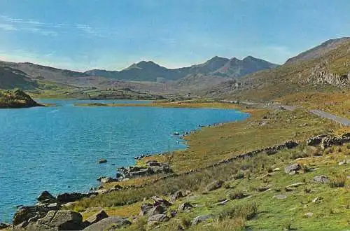Wales Caernarvonshire Capel Curig & Llyn Mymbyr looking towards Snowdon Range