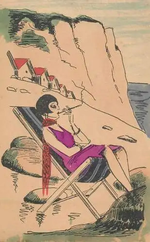 Drawn smoking lady card