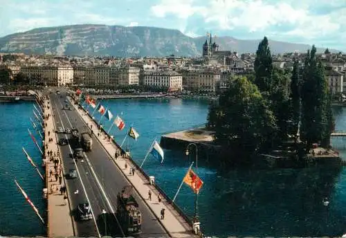 Switzerland Geneve L'ile J.J Rousseau et le Pont du Mont Blanc