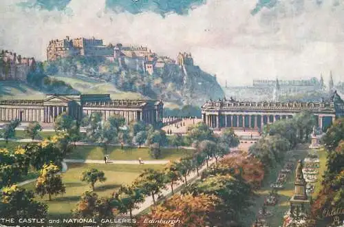 Scotland Edinburgh Castle and National Galleries "Oilette"  Raphael Tuck & Sons' Postcard