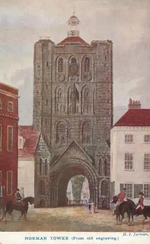 England Bury St Edmunds Norman Tower (old engraving)