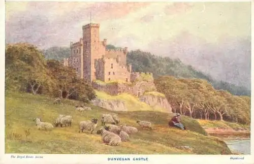 Scotland Dunvegan Castle shepherdess with sheep flock