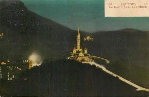 France Lourdes flood lighted basilica