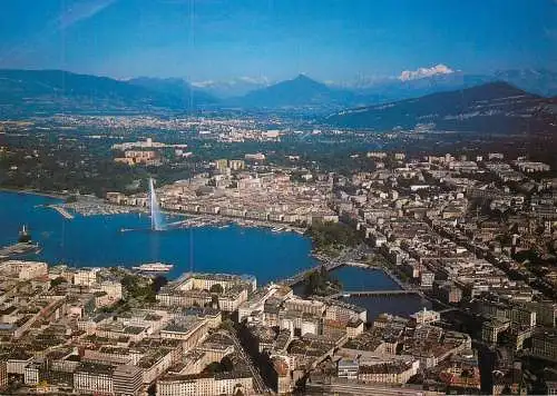 Switzerland Geneve La ville, la rade & Mont Blanc vue panoramique