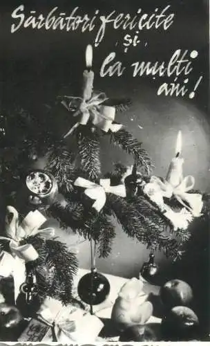 Winter Holidays heartfelt greetings decorated Christmas tree detail view