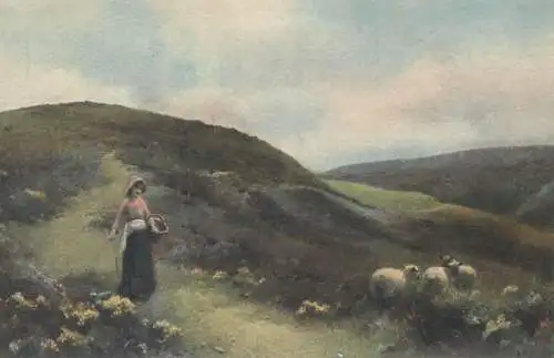 pastoral scene with sheep C. W. Faulkner postcard