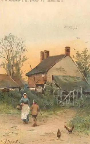 British rural life poultry hen C. W. Faulkner postcard 1905