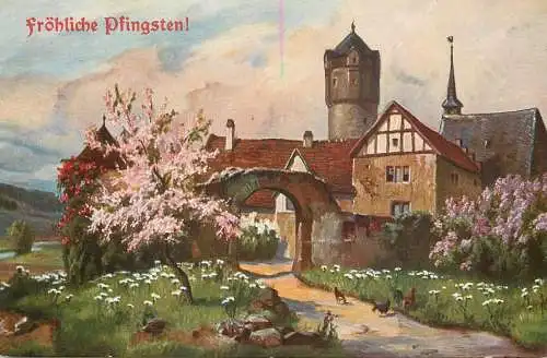 Pentecost greetings postcard Germany Landschaft AK