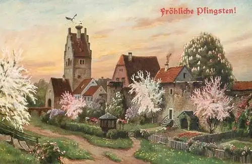 Pentecost greetings postcard Germany Landschaft AK