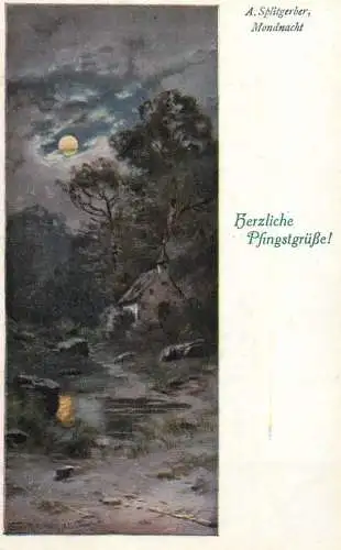 Pentecost greetings postcard Germany Landschaft AK Kunstler A. Splitgerber moonlight