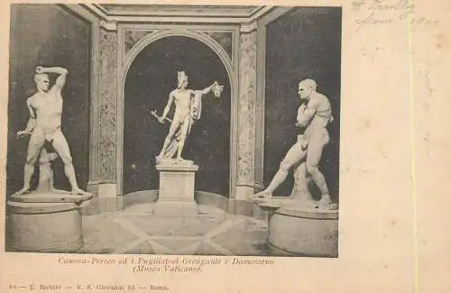 Perseus with Medusa head , pugilists Kreugas and Damoxenos statues