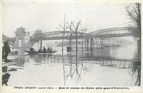 France Paris Inondation de Janvier 1910 quai et viaduc