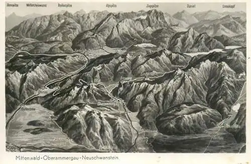 Germany Mittenwald Oberammergau Neuschwanstein mountain topographical map