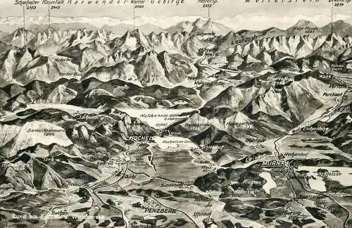 Germany Kochelsee, Walchensee Bayerische Alpen topographic map lake and mountain area